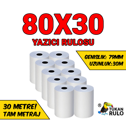 80X30 30 METRE TERMAL RULO YAZICI RULOSU (THERMAL ROLL)