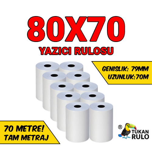 80X70  70 METRE TERMAL RULO YAZICI RULOSU (THERMAL ROLL)