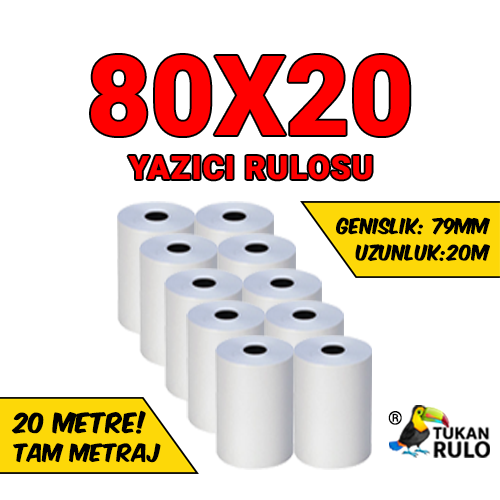 80X20  20 METRE TERMAL RULO YAZICI RULOSU (THERMAL ROLL)
